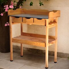 Садовый стол с цинковой столешницей и выдвижными ящиками для пересадки растений и цветов