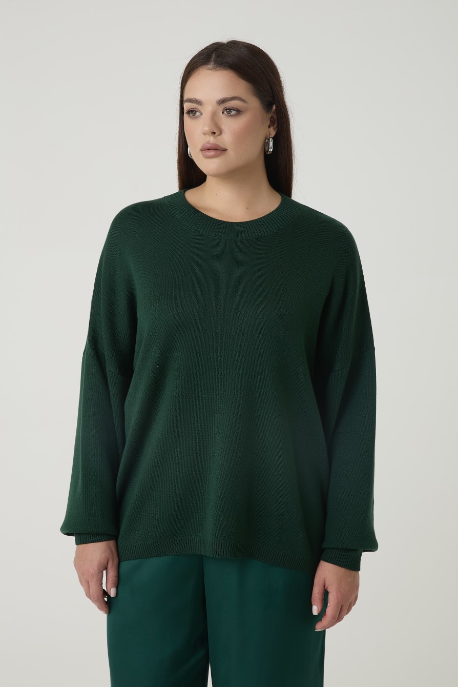 Джемпер вязаный с круглым вырезом, изумруд