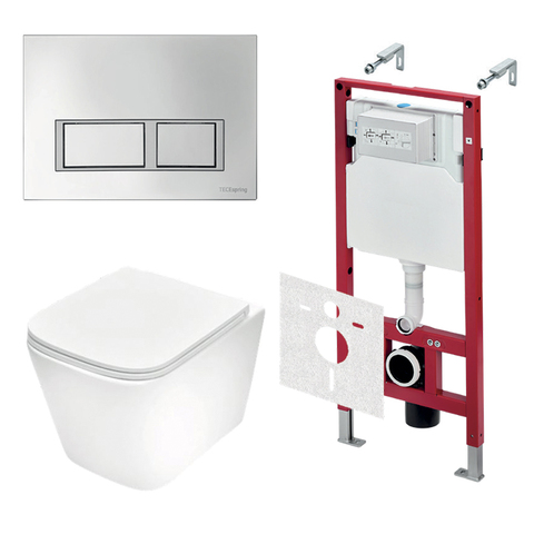 TECE K401201WCS TECEspring Base Комплект 4 в 1 инсталяция, панель смыва с прямоугольными кнопками, хром глянц., унитаз модель S