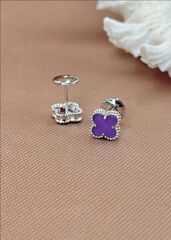 Серьги пусеты клевер лаванда VCA качество white VGOLD