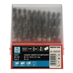 Набор сверл по металлу 1-10мм 91шт DIN338 HSS 118° (пл. кейс) H-Tools 205223TXHT