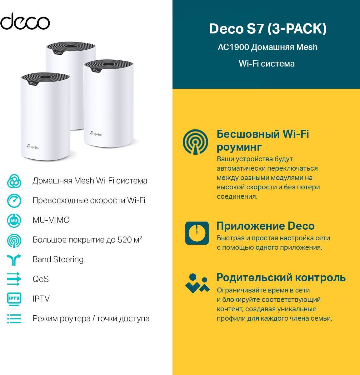 TP-Link Deco S7 Mesh-система AC1900 Whole Home Mesh Wi-Fi System – купить  по низкой цене в Инк-Маркет.ру с доставкой