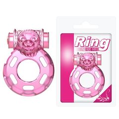 Розовое эрекционное виброкольцо Pink Bear - 