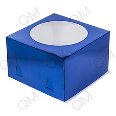 Коробка для торта с окном 280*280*180 мм синяя,
