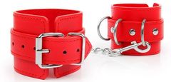 Красные наручники на регулируемых ремешках с цепочкой - 
