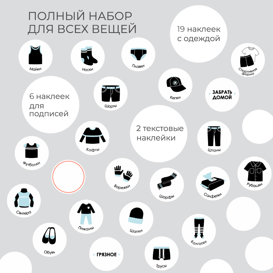 Комплект наклеек 21×15 см, для кармашков в садик для мальчиков (black), 3 листа