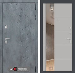 Входная дверь в квартиру с зеркалом Лабиринт Бетон (Beton) Грей софт с зеркалом