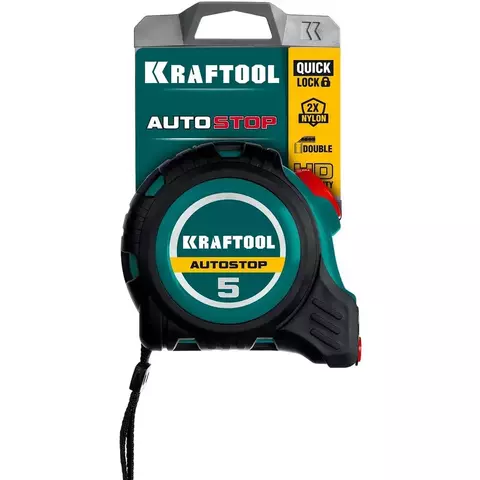 KRAFTOOL AutoStop 5м х 25мм, Профессиональная рулетка с автостопом (3412-5-25)