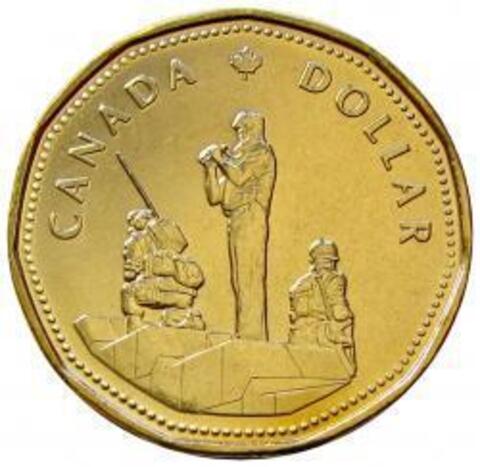 1 доллар "Мемориал миротворческим силам Канады в Оттаве" 1995 год UNC