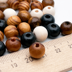 Деревянные бусины тонированные, шар, цвет микс, диаметр около 9-10 мм, цена за набор 10 штук