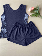 Пижама с шортами КН-058Х/индигомеланж-узор