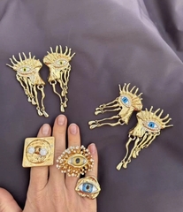 73133- Серьги HALFFACE (yellow/blue) в стиле Schiaparelli с подвесками