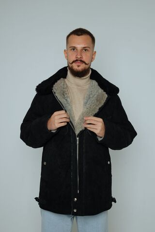 Дубленка Пилот, мужская дубленка из натуральной овчины ГОСТ: 5710-85 чёрная