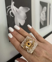 83502- Кольцо квадратное Глаз (EYE) с микрожемчугом в стиле Schiaparelli