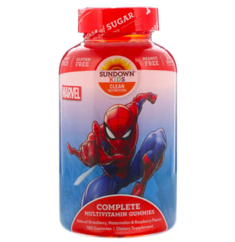 Sundown Kids, мультивитамины, Marvel Spiderman, фруктовое ассорти, 180 жевательных таблеток  (сод. желатин)