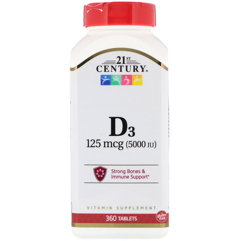 21st Century, Витамин D3, 125 мкг (5000 МЕ), 360 таблеток