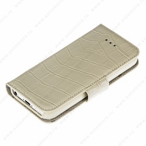 Чехол-книжка Melkco для iPhone SE/ 5s/ 5C/ 5 Leather Case Wallet Book Type (Crocodile Print Pattern - White)