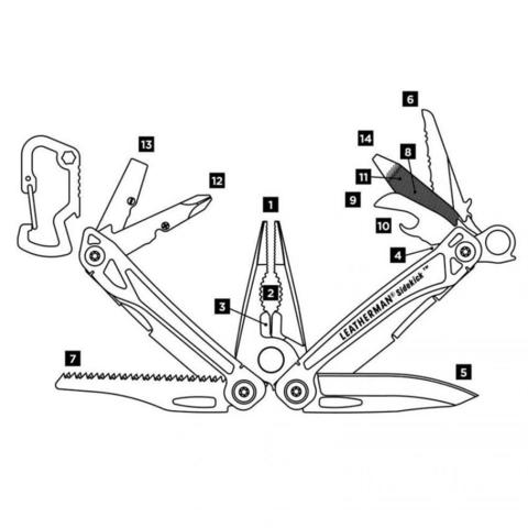 Мультитул Leatherman Sidekick + карабин, 14 функций, чёрный нейлоновый чехол (831439) | Multitool-Leatherman.Ru
