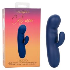 Синий вибромассажер-кролик Cashmere Silk Duo - 16,5 см. - 