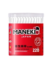 Палочки ватные гигиенические Maneki RED с белым бумажным стиком в пластиковом стакане 220 шт/упак