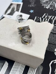 Кольцо серебристое с золотистыми стежками (крестиками)