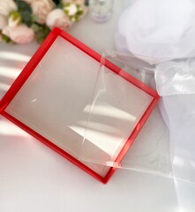 Коробка с прозрачной крышкой 26Х21Х3 см, алый