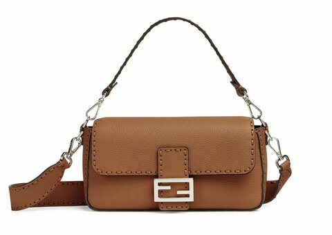 Сумка Fendi Baguette Selleria с крупной прострочкой коричневый
