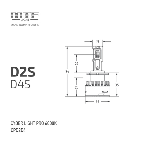 Светодиодные лампы MTF Light серия CYBER LIGHT Pro 12V, 65W, 6500lm, 6000K, D2S, D4S (от 12 ВОЛЬТ!)