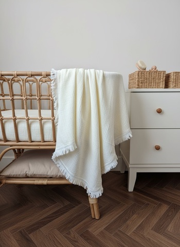 Плед муслин Бохо  "Молоко"