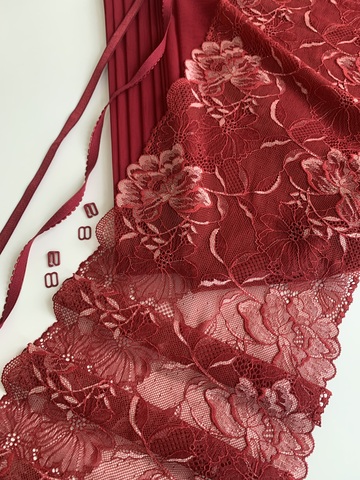 Кружево эластичное бордо/цветы 21 см