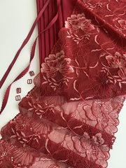 Кружево эластичное бордо/цветы 21 см