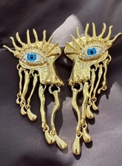 73133- Серьги HALFFACE (yellow/blue) в стиле Schiaparelli с подвесками