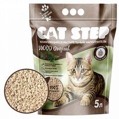 CAT STEP Wood Original наполнитель комкующийся растительный 5 л