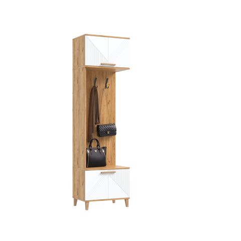 Ирис Прихожая Шкаф с вешалками (Браш Вайт, Дуб Крафт)