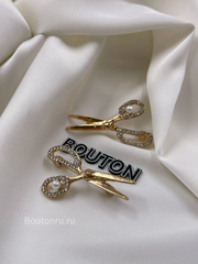 Брошь золотистая "Ножницы " со стразами и жемчугом