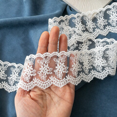 Кружево ажурное, белое, ширина 5,5 см, белое, длина 90 см
