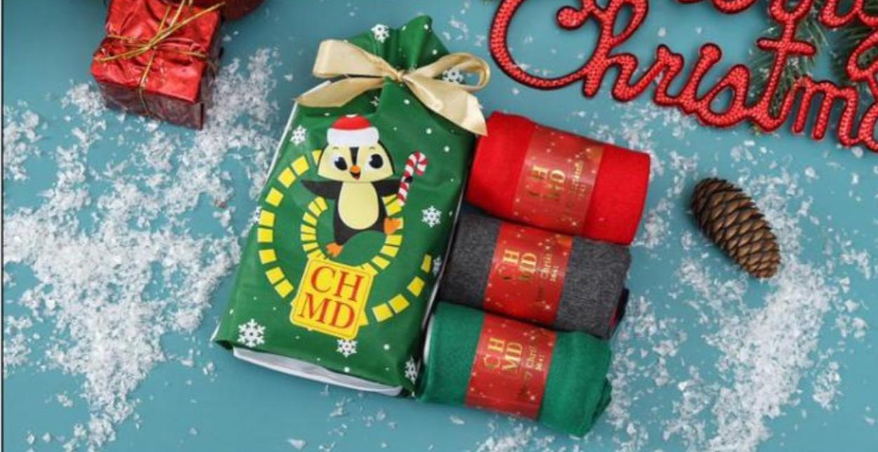 Носочки 3 шт в новогодней упаковке зеленая (36-41)