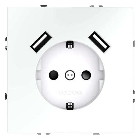 Розетка электрическая с USB зарядкой 2К+З/2xUSB с заземлением и шторками USB тип A / USB тип A - 16А. Цвет Белый матовый. MAYTONI. VOLTUM S70. VLS040402