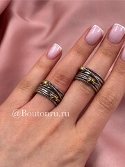 Кольцо серебристое с золотистыми стежками (крестиками)