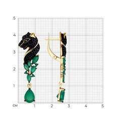 92023074 - Серьги ПАНТЕРЫ из золочёного серебра с агатами и фианитами