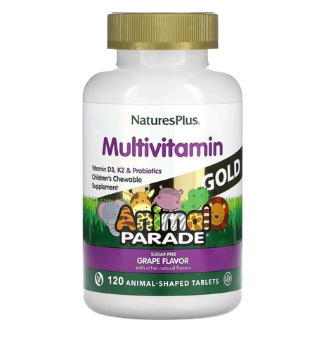 Nature's Plus, Source of Life, Animal Parade Gold, комплекс для детей с мультивитаминами и минералами, со вкусом винограда, 120 таблеток в форме животных