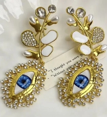 73128 - Серьги ветки Schiaparelli style с подвесками желтые/синии глаза