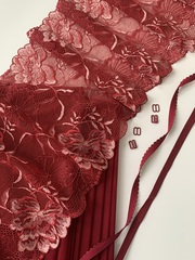 Кружево эластичное бордо/цветы 21 см