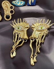 73133- Серьги HALFFACE (yellow/blue) в стиле Schiaparelli с подвесками