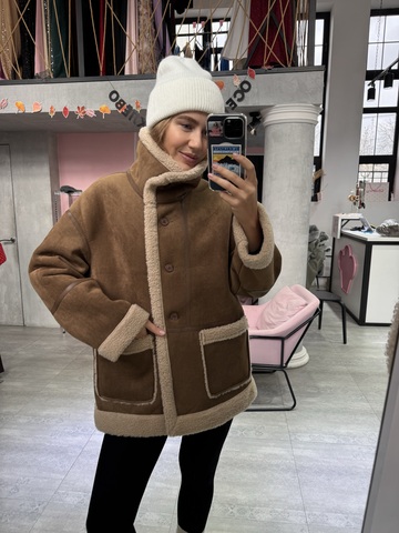 Двойная дубленка Magic шоколадно-бежевая