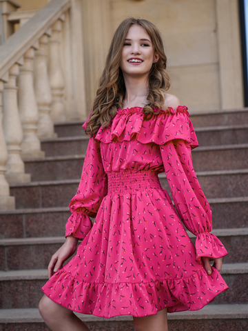 Платье для девочки нарядное с цветочками розовое