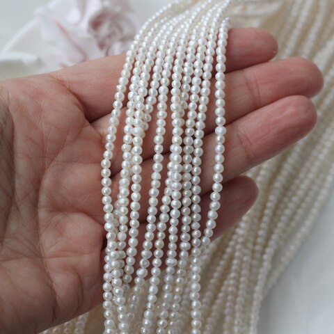 Жемчуг натуральный речной, круглый, 2,9-3,5 мм, 1 нить, Ж002