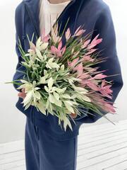 Растение искусственное, Зелень с цветами на вставке, Белый, 34 см, 1 шт.