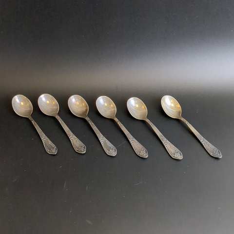 Набор из 6 кофейных ложек с цветочным декором - МНЦ - Вольнянский завод столовых приборов им. Шевченко - ЗиШ - СССР