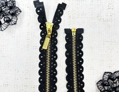Молния металл ажурная, Т3, L 75 см, чёрный/золото